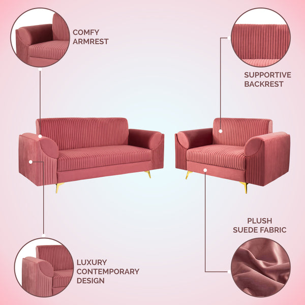 Venice (3+2) Seater Sofa- ( Plush Suede Fabric - Peach )