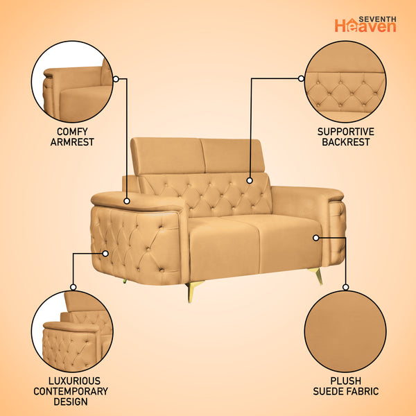 Rome 2 Seater Sofa- ( Plush Suede Fabric- Beige )