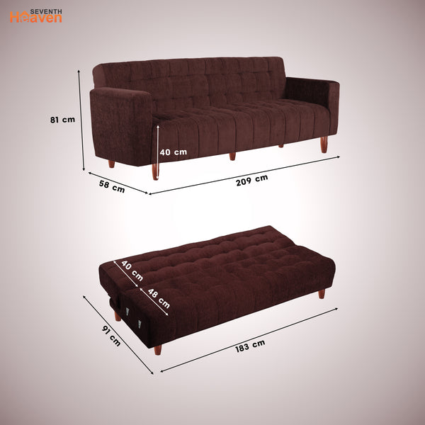 Lisbon Neo 3 Seater Wooden Sofa Cum Bed - ( Premium Molfino Fabric- Brown )
