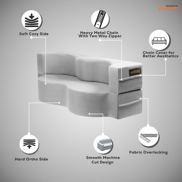 Curved Flipper X Sofa Cum Bed - 3 Seater, ( Jute Fabric,Light Grey )