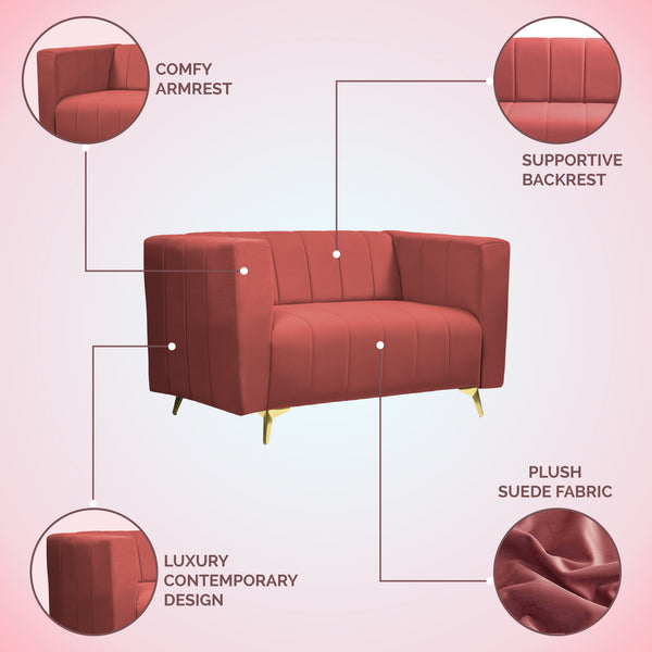 Tokyo Icon 2 Seater Sofa - ( Plush Suede Fabric - Peach )