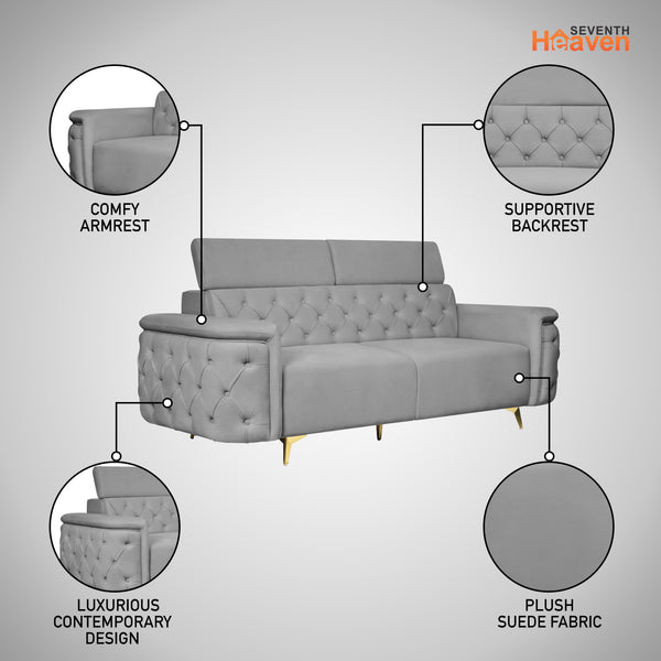 Rome 3 Seater Sofa- ( Plush Suede Fabric-Grey )