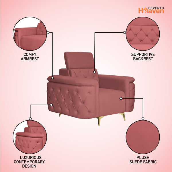 Rome 1 Seater Sofa- ( Plush Suede Fabric- Peach )