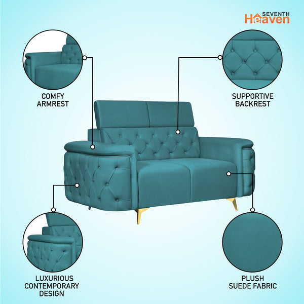 Rome 2 Seater Sofa- ( Plush Suede Fabric- Teal )