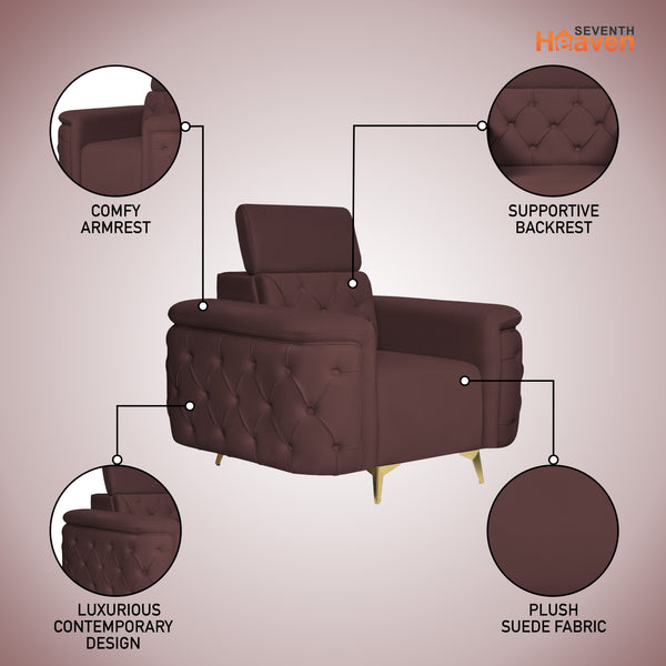 Rome 1 Seater Sofa- ( Plush Suede Fabric- Brown )