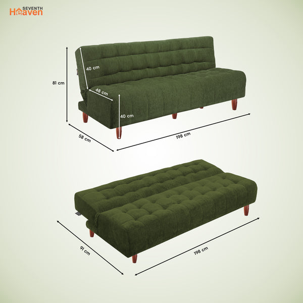 Florida Neo 4 Seater Wooden Sofa Cum Bed - ( Premium Molfino Fabric- Green )