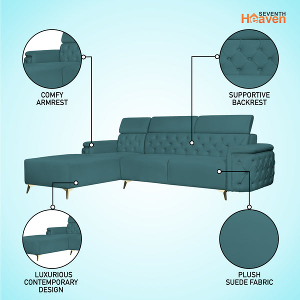 Rome 6 Seater Sofa Set Right Corner- ( Plush Suede - Teal )