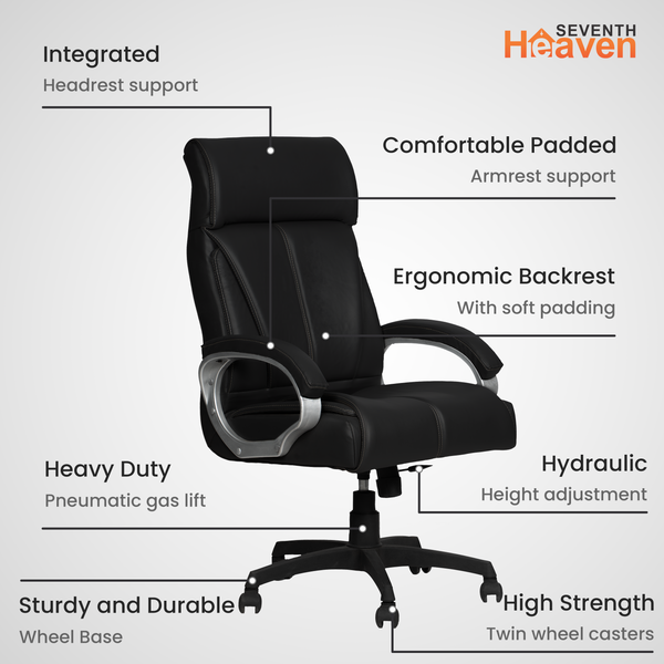 Elite High-Back Office Chair – Ergonomic, Durable & Versatile (Leatherett - Black)
