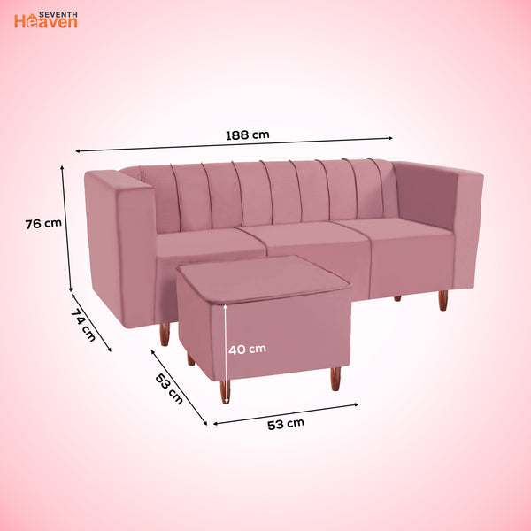 Sydney 4 Seater Sofa with Ottoman- ( Plush Suede Fabric- Peach )