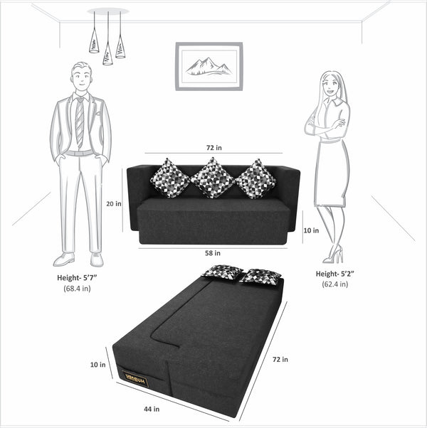 Flipper X Sofa Cum Bed - 3  Seater, Printed Cushion ( Jute Fabric, Grey )