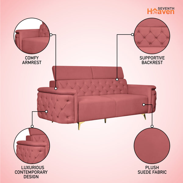 Rome 3 Seater Sofa- ( Plush Suede Fabric-Peach )