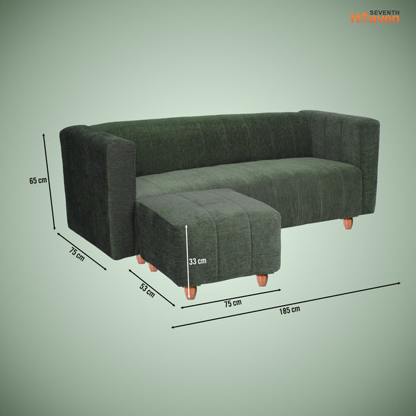 Tokyo 4 Seater Sofa with Ottoman- ( Premium Molfino Fabric- Green )