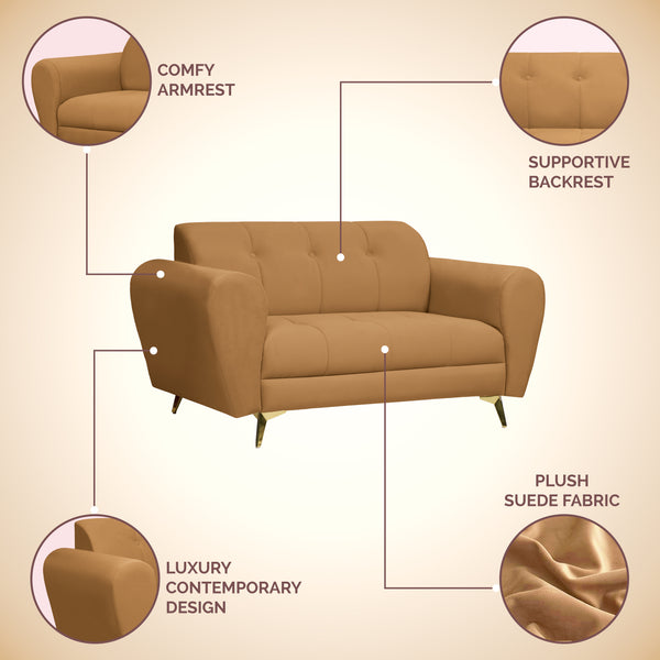 Milan Icon 2 Seater Sofa- ( Plush Suede Fabric-  Beige )