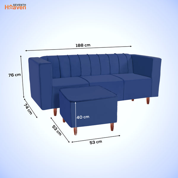 Sydney 4 Seater Sofa with Ottoman- ( Plush Suede Fabric- Blue )