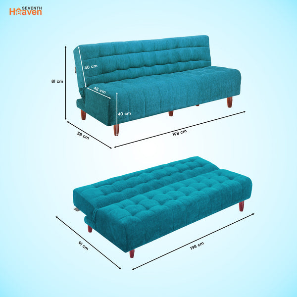 Florida Neo 4 Seater Wooden Sofa Cum Bed - ( Premium Molfino Fabric- Sky Blue )
