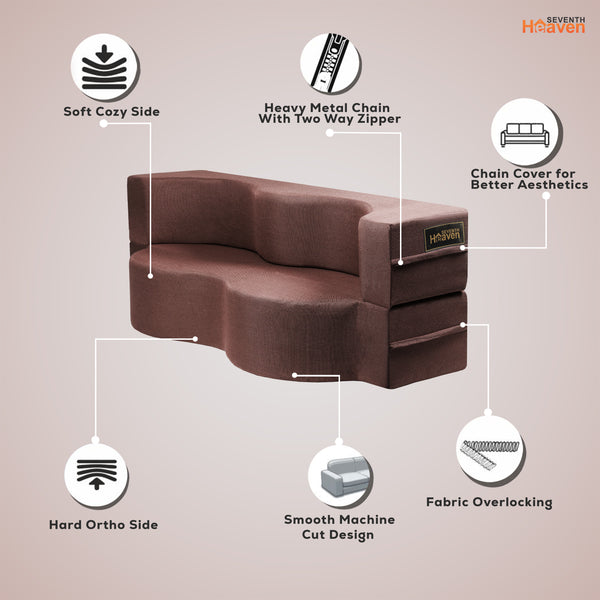 Curved Flipper X Sofa Cum Bed - 3 Seater, ( Jute Fabric,Brown )