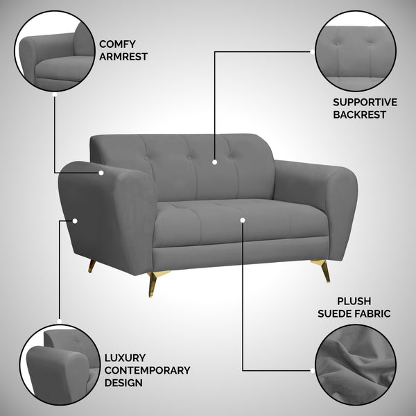 Milan Icon 2 Seater Sofa- ( Plush Suede Fabric- Grey )