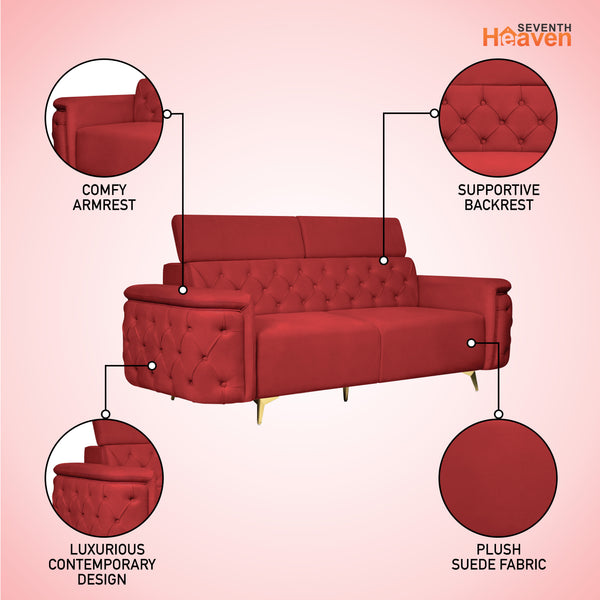 Rome 3 Seater Sofa- ( Plush Suede Fabric-Maroon )