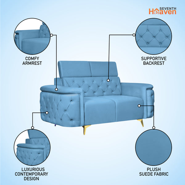 Rome 2 Seater Sofa- ( Plush Suede Fabric- Sky Blue )
