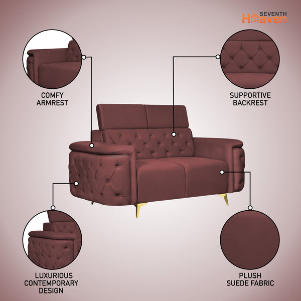 Rome 2 Seater Sofa- ( Plush Suede Fabric- Brown )