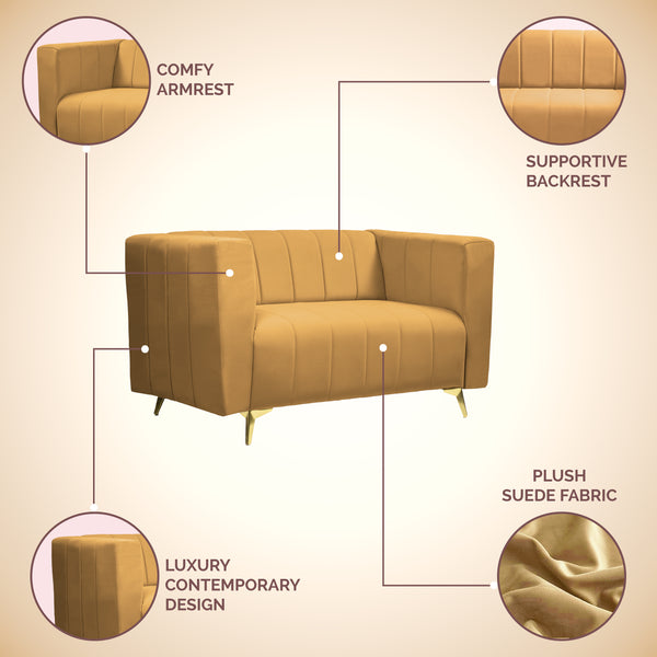 Tokyo Icon 2 Seater Sofa - ( Plush Suede Fabric - Beige )