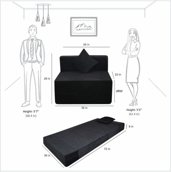 Rejoice Sofa Cum Bed - 1 Seater, Plain Cushion (Jute Fabric, Black  )