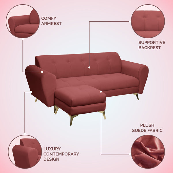 Milan Icon Ottoman 5 Seater Sofa - ( Plush Suede Fabric - Peach )
