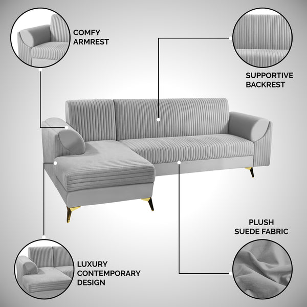 Venice 6 Seater Sofa Left Corner - ( Plush Suede Fabric - Grey )