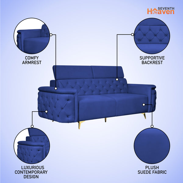 Rome 3 Seater Sofa- ( Plush Suede Fabric- Blue )