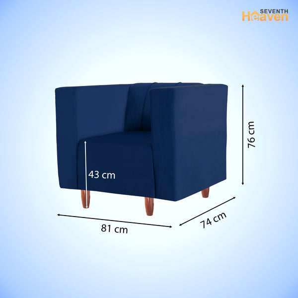 Sydney 1 Seater Sofa- ( Plush Suede Fabric- Blue )
