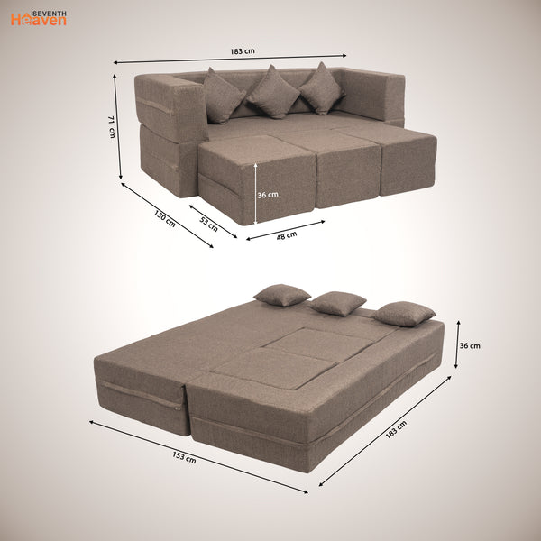 Flipper X Sofa Cum Bed - 3 Seater With 3 Ottoman - Plain Cushion (Jute Fabric, Brown )
