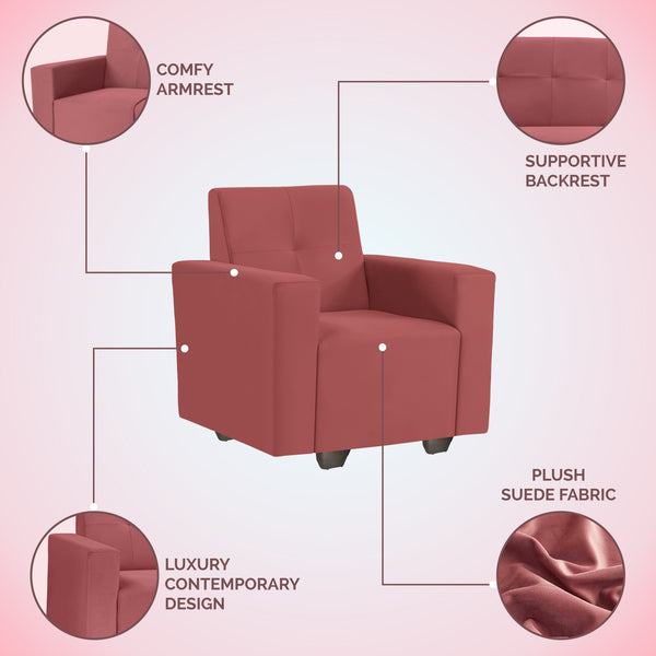 London 1 Seater Sofa- ( Plush Suede Fabric- Peach )