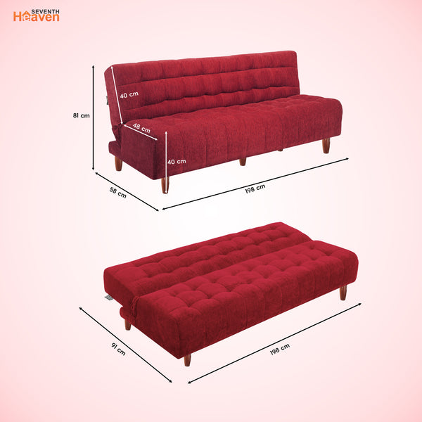 Florida Neo 4 Seater Wooden Sofa Cum Bed - ( Premium Molfino Fabric- Maroon )