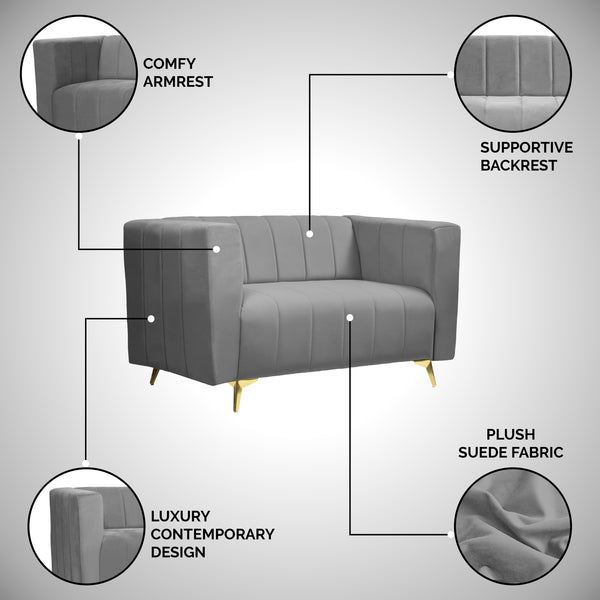 Tokyo Icon 2 Seater Sofa - ( Plush Suede Fabric - Grey )