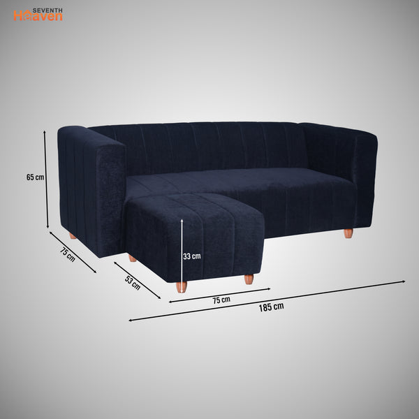Tokyo 5 Seater Sofa with 2 Ottomans- ( Premium Molfino Fabric- Black )