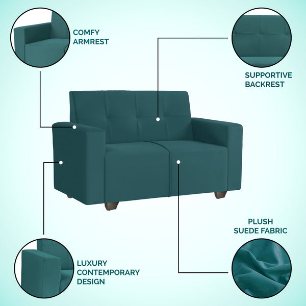 London 2 Seater Sofa- ( Plush Suede Fabric- Teal )