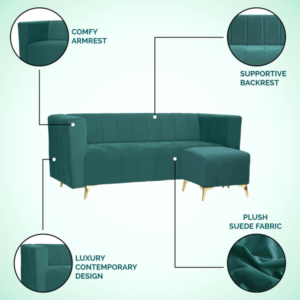 Tokyo Icon Ottoman 4 Seater Sofa - ( Plush Suede Fabric - Teal )