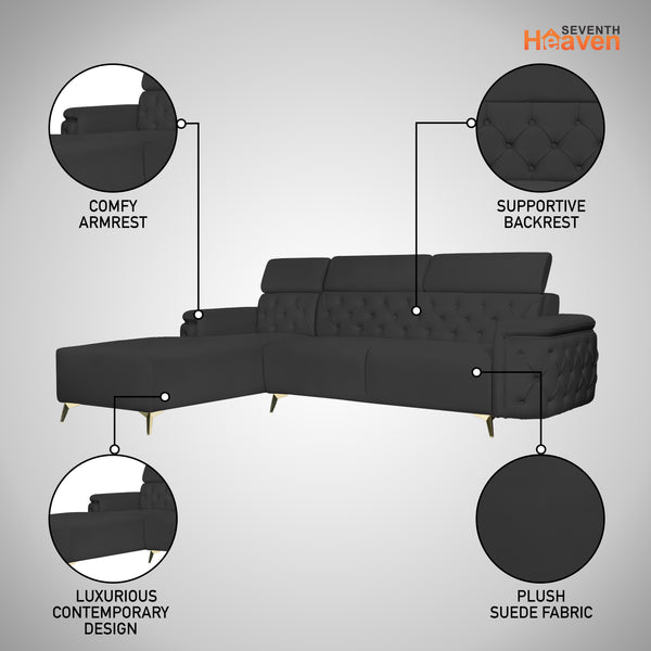 Rome 6 Seater Sofa Set Right Corner- ( Plush Suede - Black )