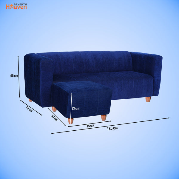 Tokyo 5 Seater Sofa with 2 Ottomans- ( Premium Molfino Fabric- Blue )