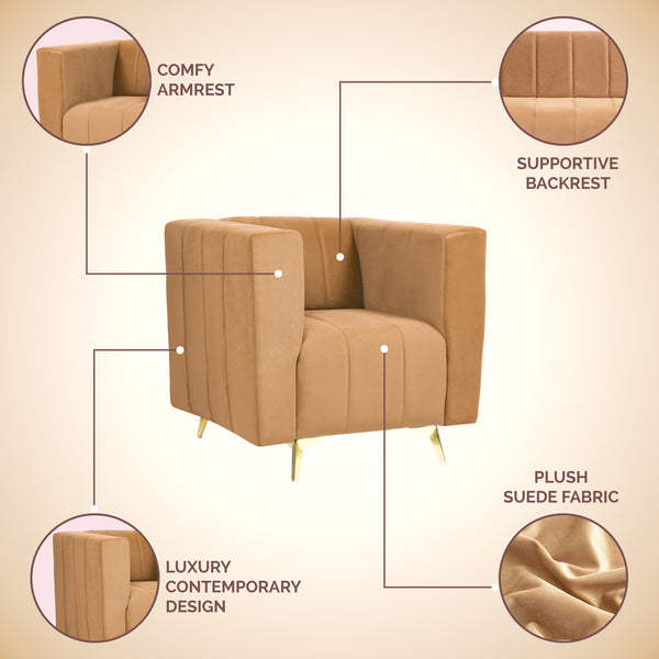 Tokyo Icon 1 Seater Sofa- ( Plush Suede Fabric- Beige )