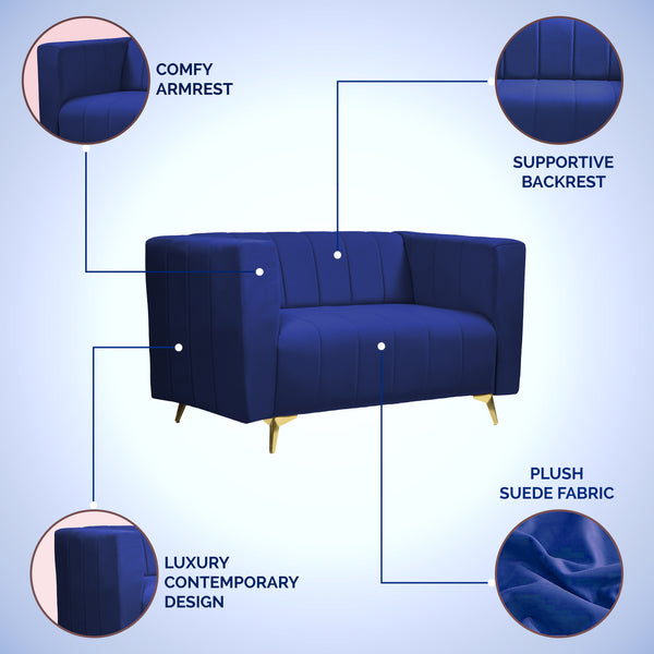 Tokyo Icon 2 Seater Sofa - ( Plush Suede Fabric- Blue )