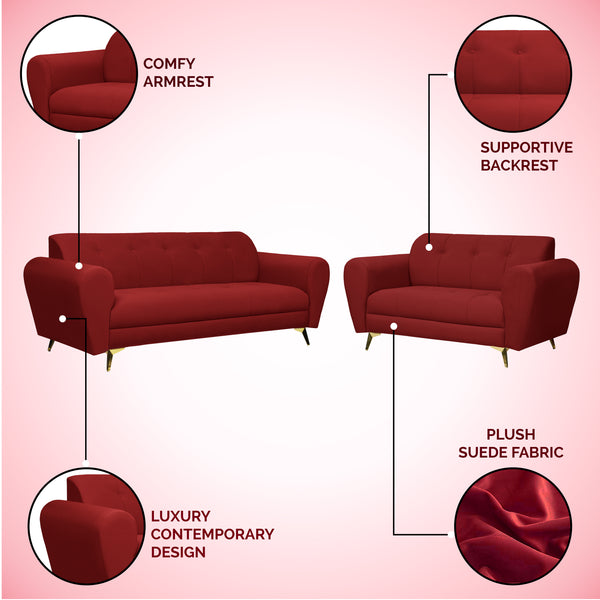 Milan Icon (3+2) Seater Sofa- ( Plush Suede Fabric - Maroon )