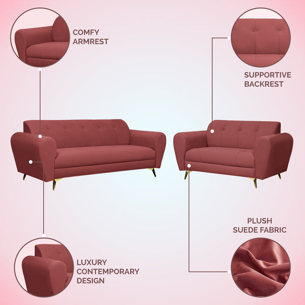 Milan Icon (3+2) Seater Sofa- ( Plush Suede Fabric - Peach )
