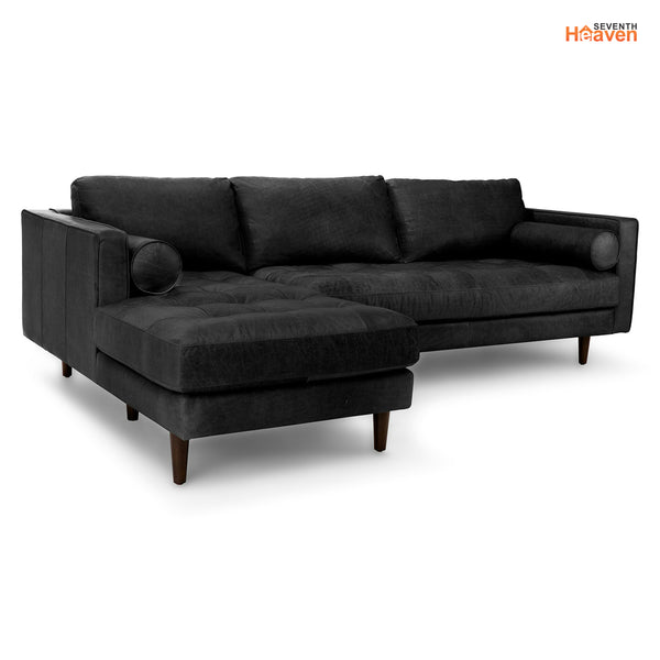 Vienna 6 Seater Sofa Right Corner - ( Leatherette Fabric - Black )