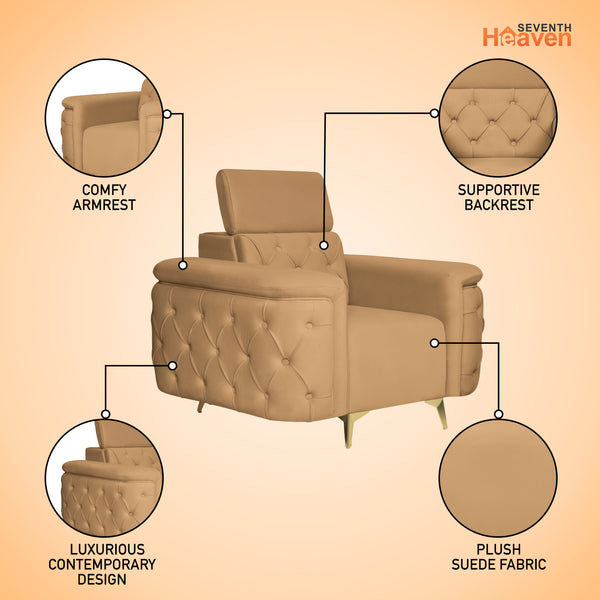 Rome 1 Seater Sofa- ( Plush Suede Fabric- Beige )