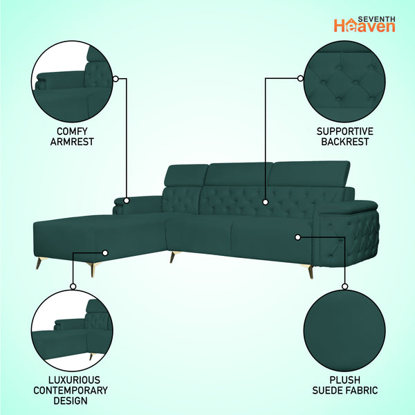 Rome 6 Seater Sofa Set Right Corner- ( Plush Suede - Green )