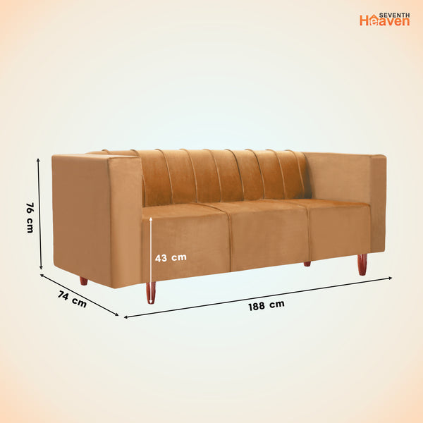 Sydney 3 Seater Sofa- ( Plush Suede Fabric- Beige )