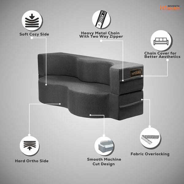 Curved Flipper X Sofa Cum Bed - 3 Seater, ( Jute Fabric,Dark Grey )