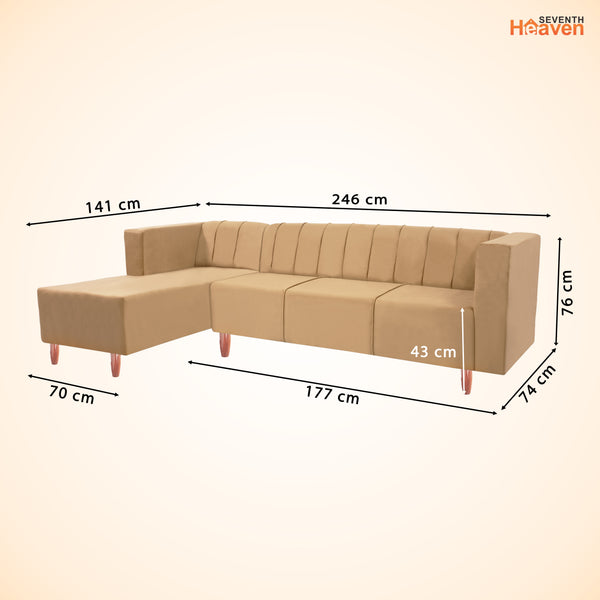 Sydney 6 Seater Sofa left corner- ( Plush Suede Fabric- Beige)