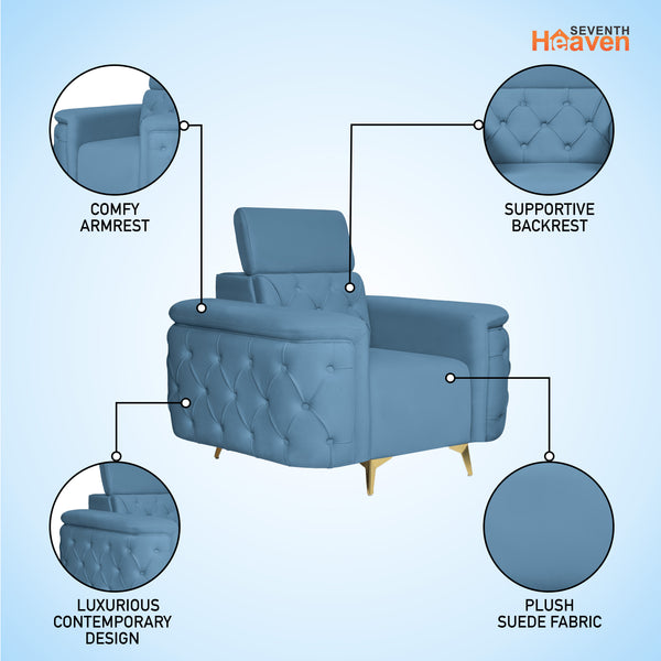 Rome 1 Seater Sofa- ( Plush Suede Fabric- Sky Blue )
